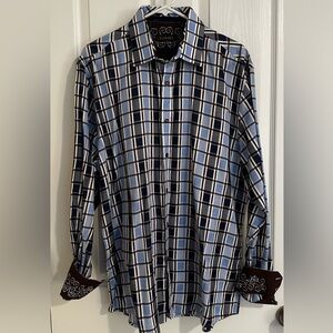Zagiri- Elegant Blue and White and Brown Plaid Men's Shirt
